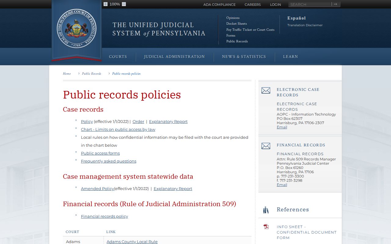 Washington County 72-hour release review under Pennsylvania court record policies