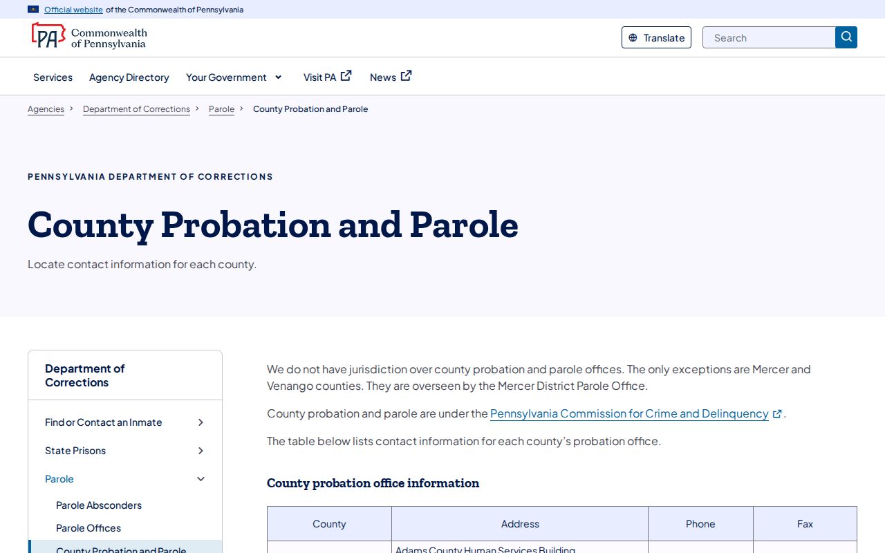 County probation routing for Washington County adult supervision records