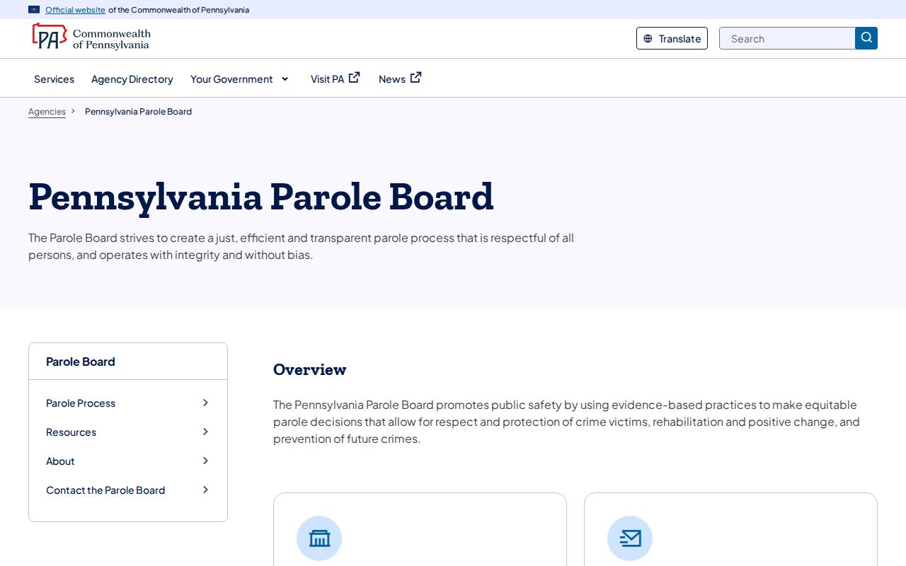 Pennsylvania Parole Board portal for Washington County state release decisions