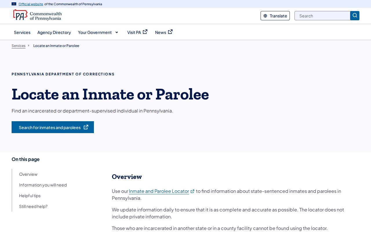PA DOC scope for a Washington County projected release date lookup