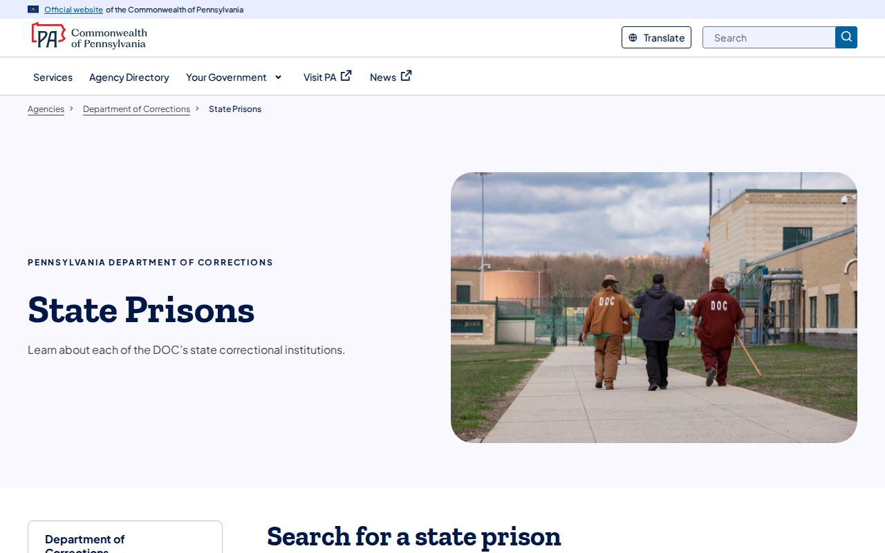Pennsylvania state prisons used in Washington County release date research